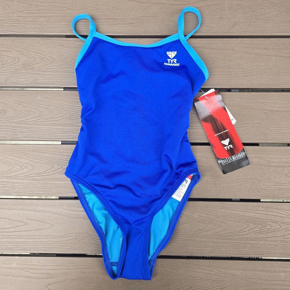 TYR DuraFast Royal/Turquoise Cutoutfit 1 Pc Swim Multicolor Youth Girl Sz 24 New